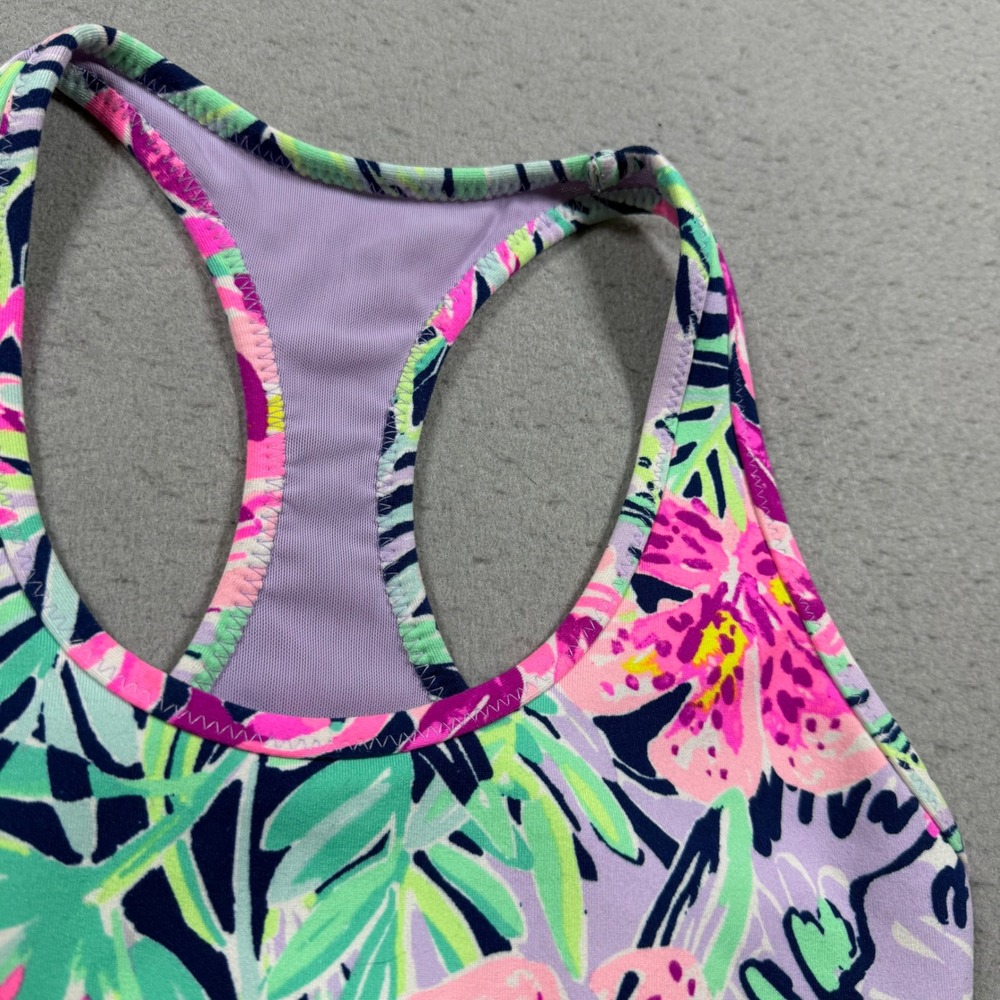 Lilly Pulitzer Luxletic Floral Racerback Sports Bra Tropical Pink Green XS